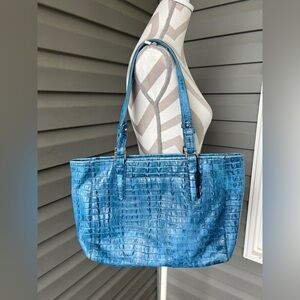 Brahmin midium asher blue leather tote bag